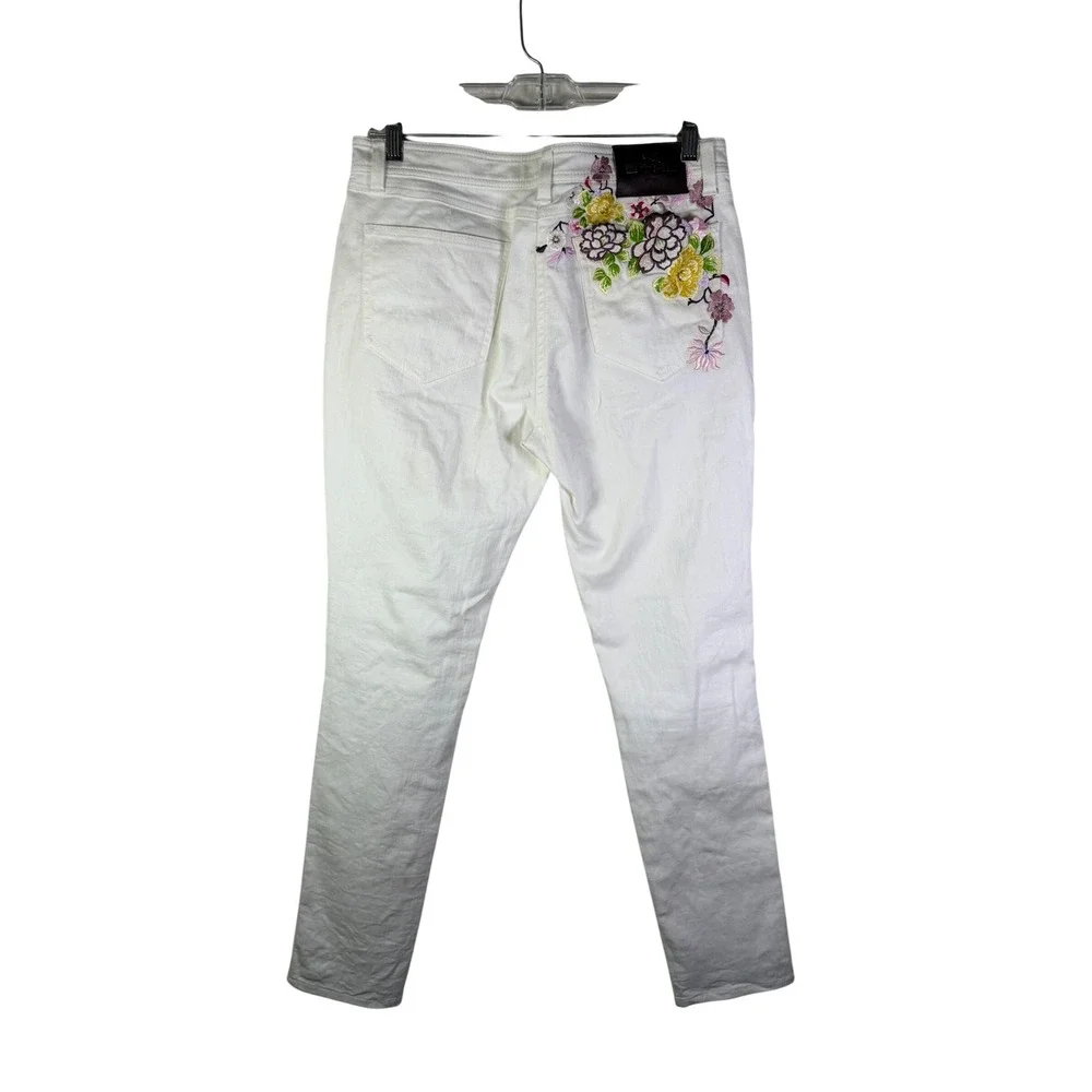 Etro Milano White Floral Embroidered Slim Straight Leg Jeans Made in Italy 30